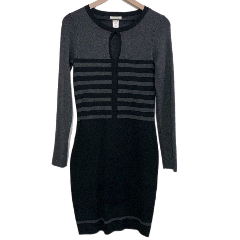 MAX STUDIO Women’s Long Sleeve Sweater Dress Black Grey S.